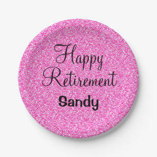 Glam Happy Retirement Hot Pink Glitzer Sparkor Pappteller