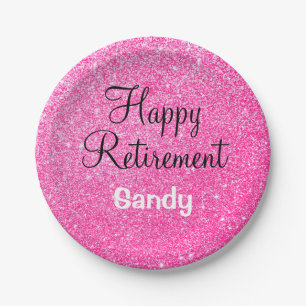 Glam Happy Retirement Hot Pink Glitzer Sparkor Pappteller
