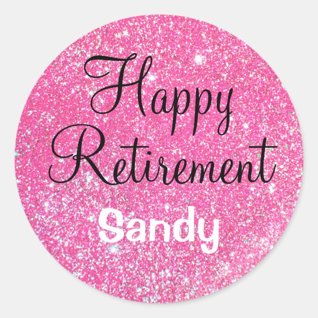 Glam Happy Retirement Hot Pink Glitzer Sparkor Runder Aufkleber (Vorderseite)