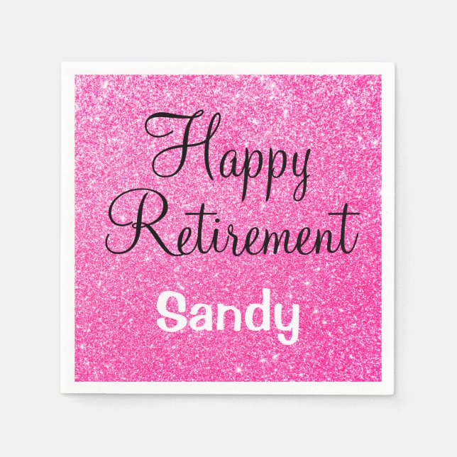 Glam Happy Retirement Hot Pink Glitzer Sparkor Serviette (Vorderseite)