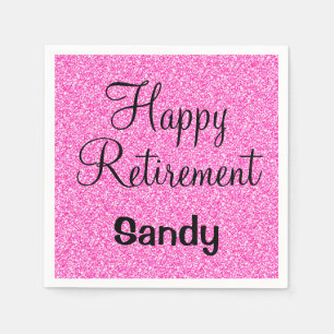 Glam Happy Retirement Hot Pink Glitzer Sparkor Serviette