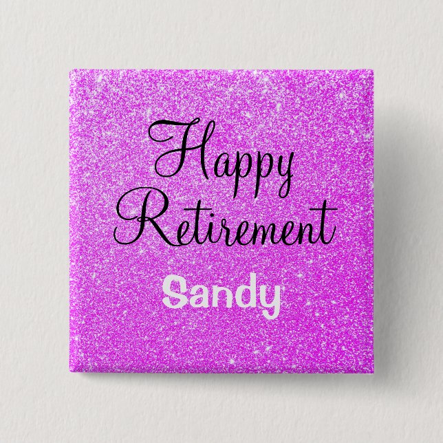 Glam Happy Retirement Lila Glitzer Sparkle Button (Vorderseite)