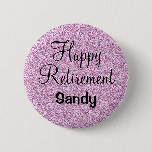 Glam Happy Retirement Lila Glitzer Sparkle Button