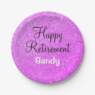 Glam Happy Retirement Lila Glitzer Sparkle Pappteller