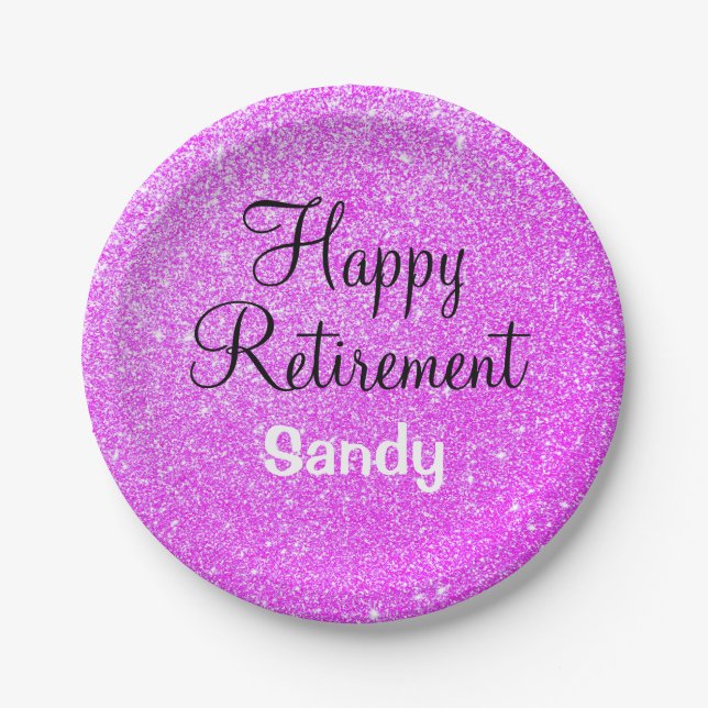 Glam Happy Retirement Lila Glitzer Sparkle Pappteller (Vorderseite)