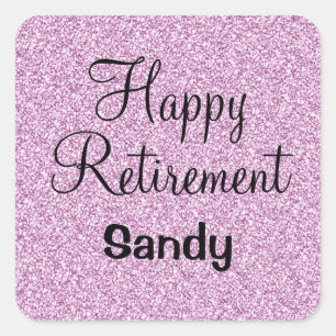 Glam Happy Retirement Lila Glitzer Sparkle Quadratischer Aufkleber