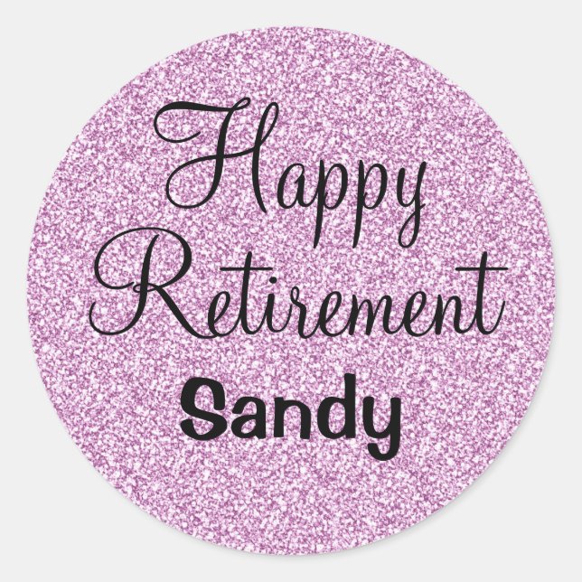 Glam Happy Retirement Lila Glitzer Sparkle Runder Aufkleber (Vorderseite)