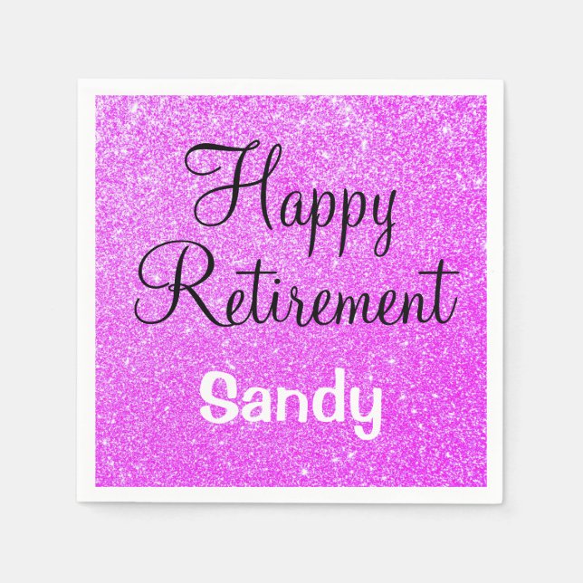 Glam Happy Retirement Lila Glitzer Sparkle Serviette (Vorderseite)