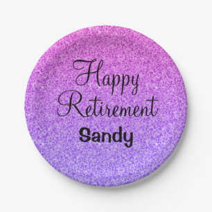Glam Happy Retirement Ombre Lila Glitzer Sparkasse Pappteller
