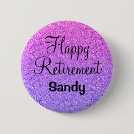 Glam Happy Retirement Ombre Lila Glitzer Sparkle Button