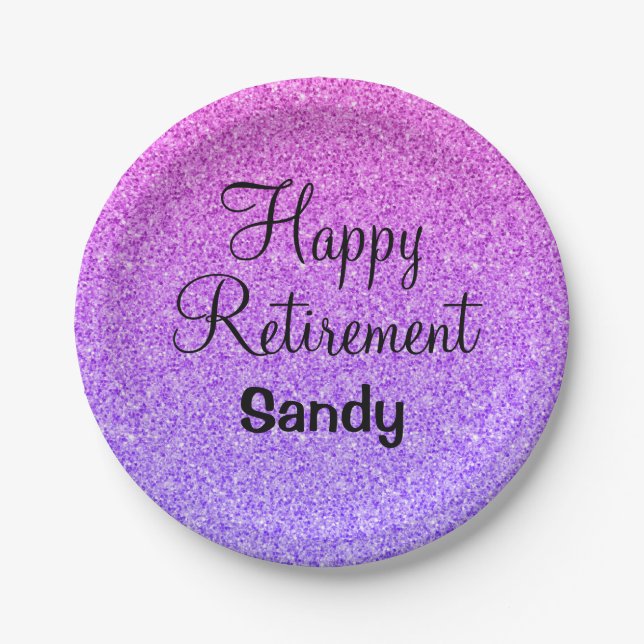 Glam Happy Retirement Ombre Lila Glitzer Sparkle Pappteller (Vorderseite)