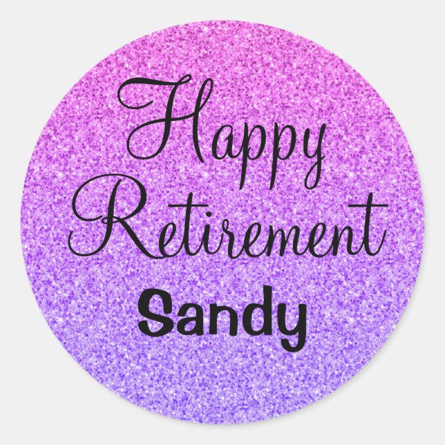 Glam Happy Retirement Ombre Lila Glitzer Sparkle Runder Aufkleber (Vorderseite)