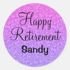 Glam Happy Retirement Ombre Lila Glitzer Sparkle Runder Aufkleber