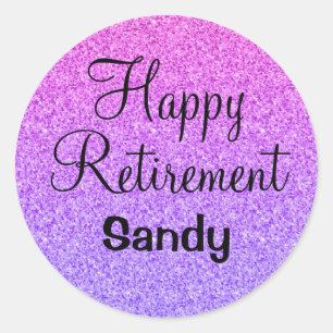 Glam Happy Retirement Ombre Lila Glitzer Sparkle Runder Aufkleber
