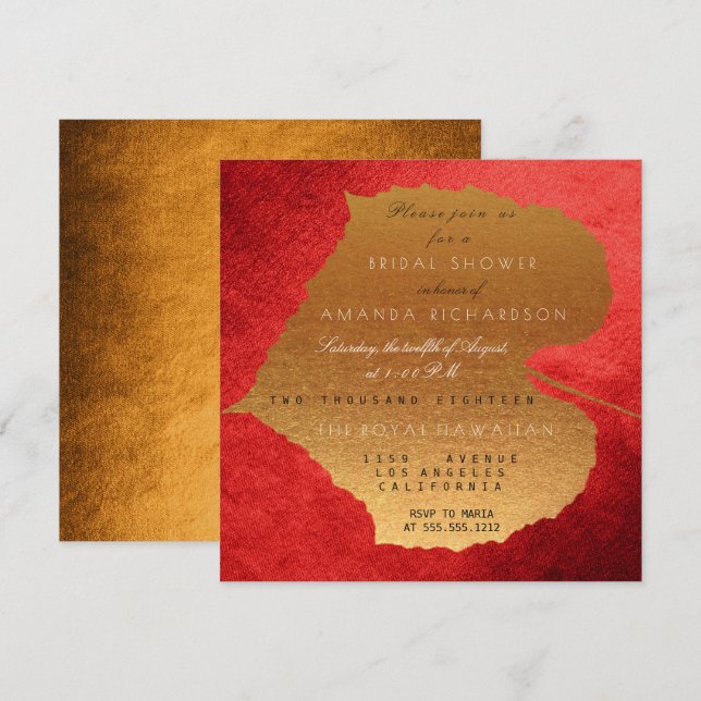 Glam Herbst Herbst Rotes Goldenes Blätter Brautpar Einladung (Vorne/Hinten)