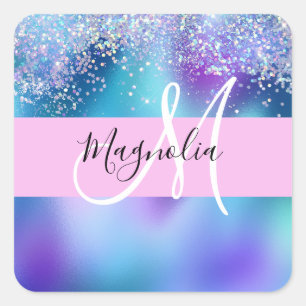 Glam Holografischer Meerjungfrau Glitter Funkeln M Quadratischer Aufkleber