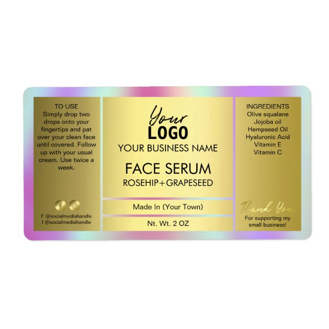 Glam Holographic and Gold Oil Serum Label (Vorne)