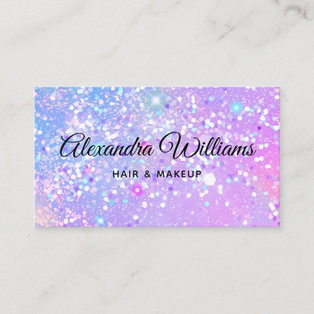 Glam Holographic Glitzer Moderne Trendy Lila Visitenkarte (Vorderseite)