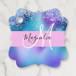 Glam Holographic Mermaid Glitzer Sparkle Monogram Geschenkanhänger