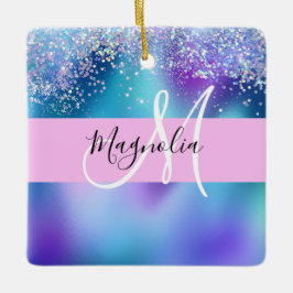 Glam Holographic Mermaid Glitzer Sparkle Monogram Keramikornament