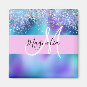 Glam Holographic Mermaid Glitzer Sparkle Monogram Magnet