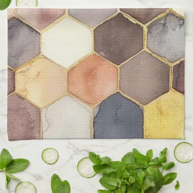 Glam Honey Comb Blush Champagne Abstrakt Geschirrtuch (Gefaltet)