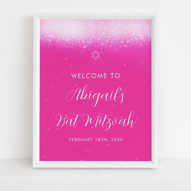 Glam Hot Pink Bat Mitzvah Begrüßungszeichen Poster (Von Creator hochgeladen)
