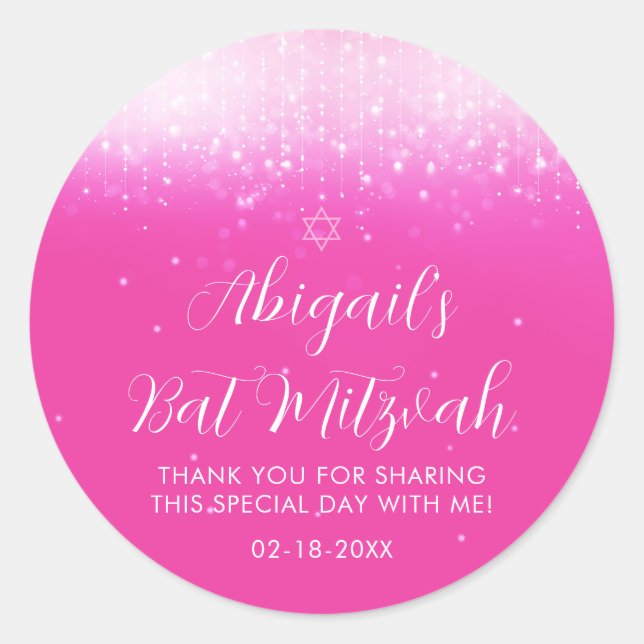 Glam Hot Pink Bat Mitzvah Runder Aufkleber (Vorderseite)