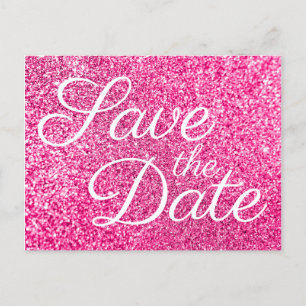 Glam Hot Pink Glitter-Foto Save-the-Date-Karte Postkarte