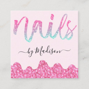 Glam Hot Pink Glitter-Tropfen Nägel Maniküre Salon Quadratische Visitenkarte