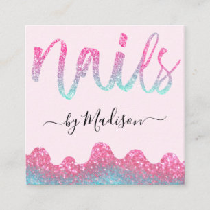 Glam Hot Pink Glitter-Tropfnägel Maniküre Salon Quadratische Visitenkarte