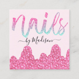 Glam Hot Pink Glitzer Tropfens Nägel Manicure Salo Quadratische Visitenkarte