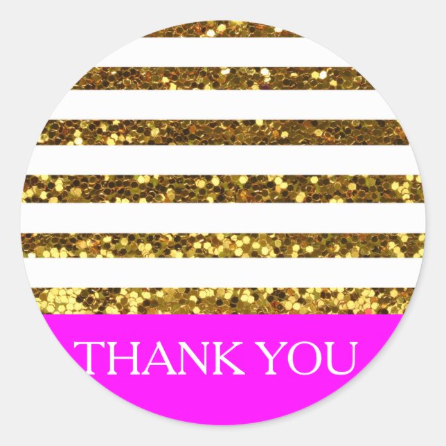 Glam/Hot Pink Gold Sequenzen Streifen/Personalisie Runder Aufkleber (Vorderseite)