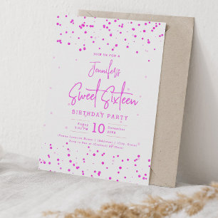 Glam Hot Pink Imitats Foil Dots Sweet 16 Party Einladung