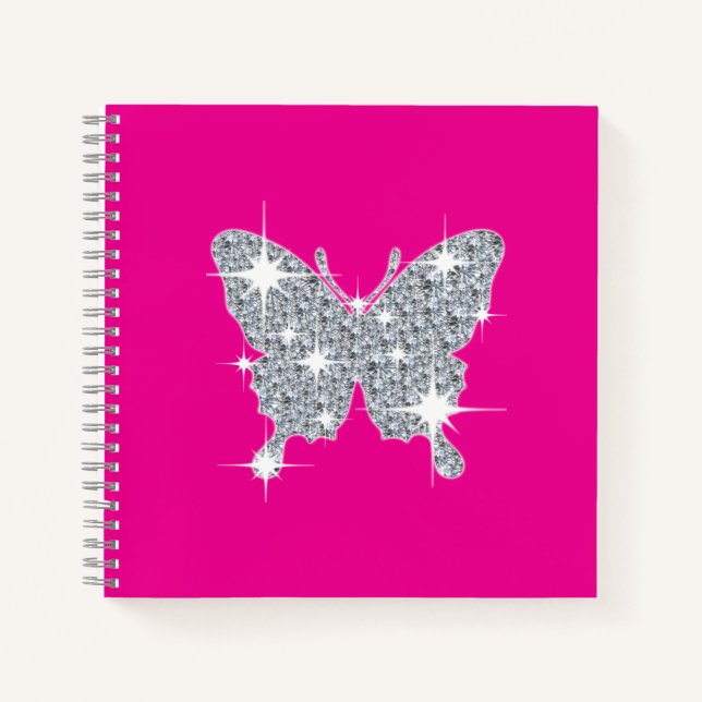 Glam-Imitate Diamantsparkschmetterling auf heiß ro Notizbuch (Vorderseite)