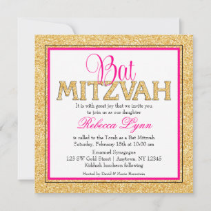 Glam Imitate Glitzer Gold Pink Bat Mitzvah Einladung