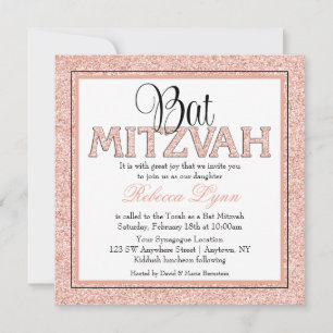 Glam Imitate Glitzer Rose Gold Bat Mitzvah Einladu Einladung