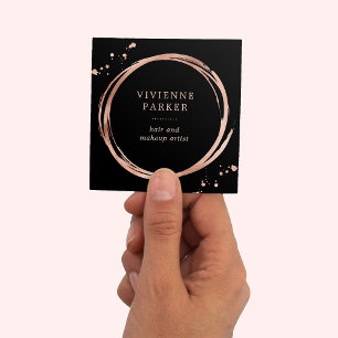 Glam Imitate Rose Gold Aussehen in Schwarz Quadratische Visitenkarte