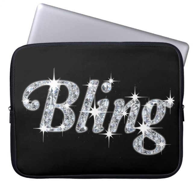 Glam Imitate Silberdiamanten Blindtext auf schwarz Laptopschutzhülle (Vorderseite)