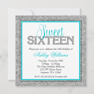 Glam Imitats Glitzer Silver Aquamarin Blue Sweet 1 Einladung