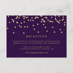 Glam Imitats Gold Confetti und Deep Lila Empfang Einladung