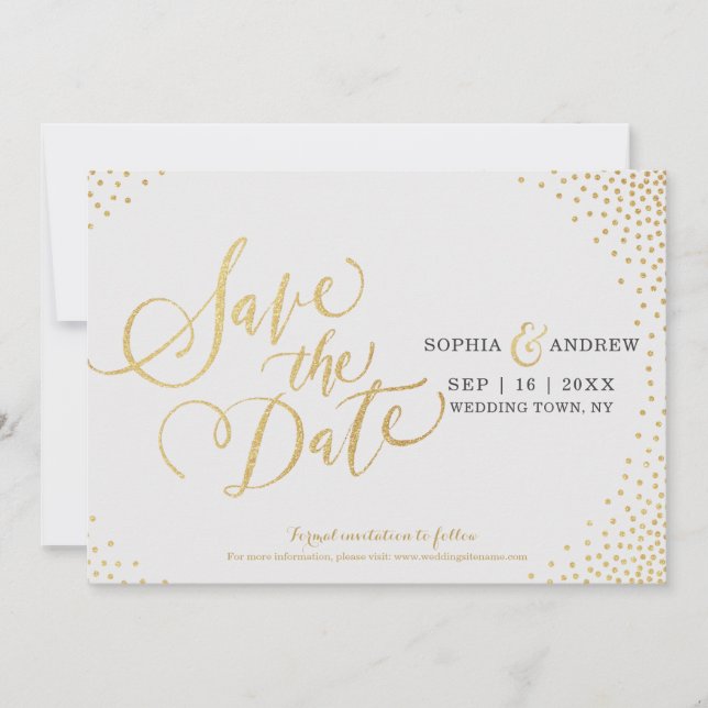 Glam Imitats Gold Glitzer Kalligraphie Save the Da Save The Date (Vorderseite)