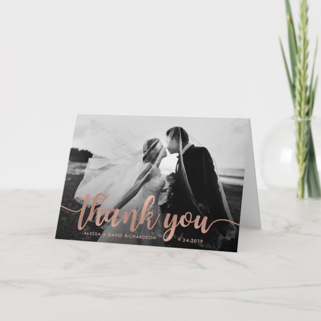 Glam Imitats Rose Gold Wedding Foto Vielen Dank Dankeskarte (Vorderseite)