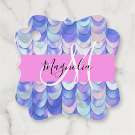 Glam Iridescent Blue Mermaid Scales Name Monogram Geschenkanhänger