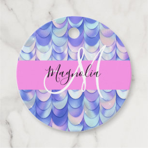 Glam Iridescent Blue Mermaid Scales Name Monogram Geschenkanhänger