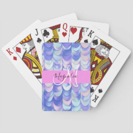 Glam Iridescent Blue Mermaid Scales Name Monogram Spielkarten