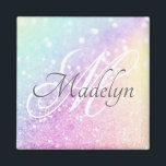 Glam Iridescent Glitzer Personalisiert farbig Magnet<br><div class="desc">Dieses farbenfrohe,  bunt gestylte Glitzer-Muster lässt sich einfach mit Ihrem individuelle Name und/oder Monogramm personalisieren.</div>
