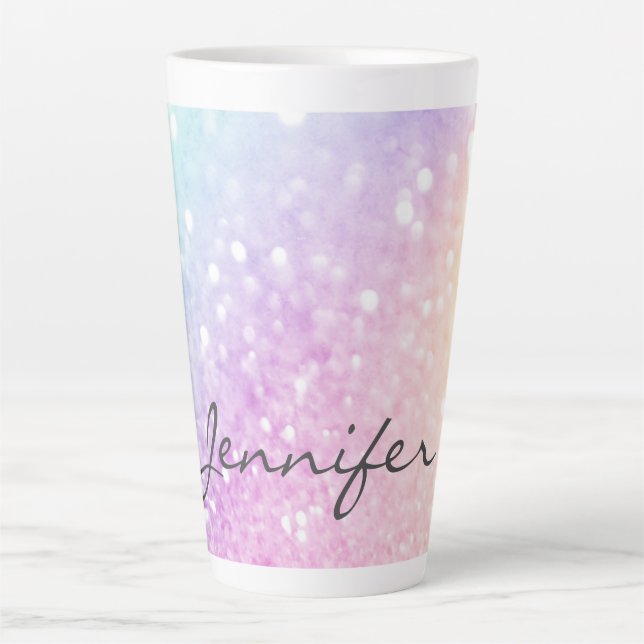 Glam Iridescent Glitzer Personalisiert farbig Milchtasse (Vorderseite)