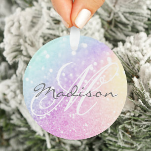 Glam Iridescent Glitzer Personalisiert farbig Ornament