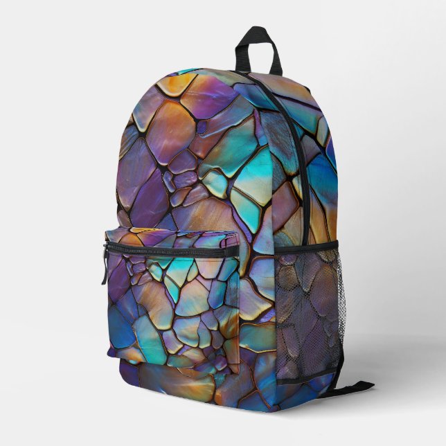 Glam Iridescent Opal Gemstone Hartglas Bedruckter Rucksack (Rückseitige Ecke Rechts)